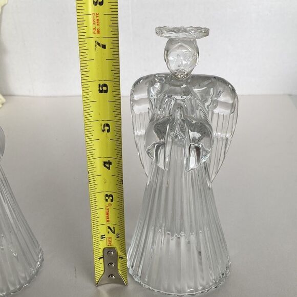 Vintage Clear Glass Lead Crystal Angel Taper Candle Stick Holders Set 2 Holiday - Picture 15 of 15